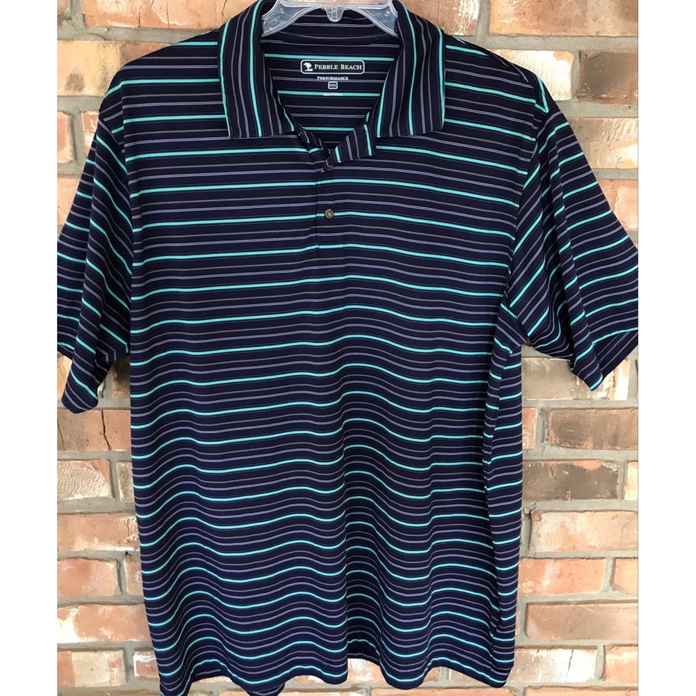 Pebble Beach Performance Men’s Striped Short Sleeve Golf Polo Shirt Size XXL